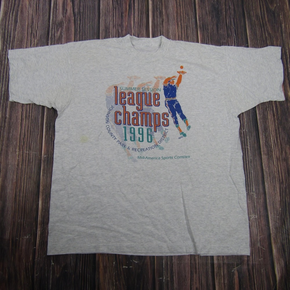 Vintage League Champs 1996 Shirt Mens XL Gray Basketball Graphic 90sโ Tee